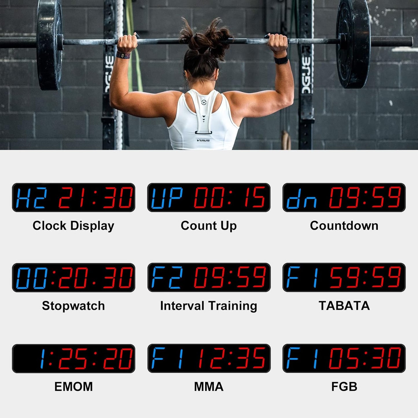 Gym Timer, Portable, Interval Timer with Rechargeable Battery and Built-in Magnet, LED Digital Anti Vertigo Display, Upgraded Workout Clock for Home Gym Garage Fitness
